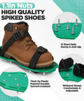 9 Inch Spiked Roller Kit For Self Leveling Concrete And Epoxy Floors Includes 3 Spiked Rollers Roller Stand And Shoes Pro Grade Cement Floor Leveling Tool For Smooth Epoxy And Concrete Finish Yellow showing spiked shoes with adjustable straps.