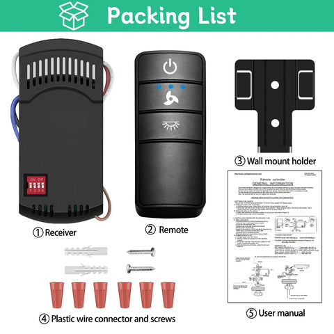 Universal Ceiling Fan Remote Control Kit With Three Speed Settings Light Dimmer And Time Delay Replacement For Hampton Bay components