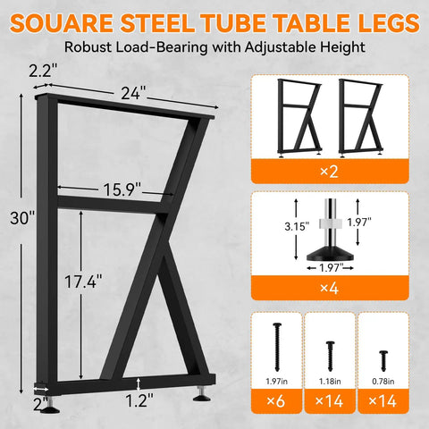 Built Different Industrial Metal Table Legs 30 By 24 Inch Heavy Duty Stand dimensions with adjustable height features.