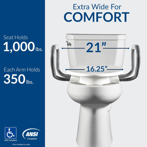 3 Inch Raised Toilet Seat With Grippy Handles For Easy Sitting And Standing, Heavy Duty Construction With Secure Hinges