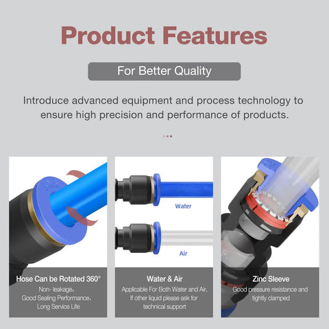 No-Nonsense Push To Connect Straight Reducer Quick Coupler 1/2 Inch By 1/4 Inch Air Line Pneumatic Tube Fitting Solid Brass And Heavy Duty Polymer Union 10 Pack
