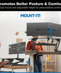 Dual Monitor Standing Desk Converter With 36 Inch Wide Surface Height Adjustable Riser Manual Lift Gas Spring Built In Two Monitor Mounts Sit Stand Desk Converter For Two Screens Up To 32 Inches Black in office setting