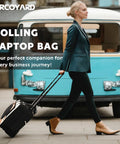 Woman with waterproof rolling laptop bag for women strolling confidently.