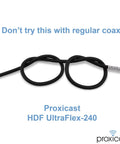 Ultra Flexible 6 Foot PL259 Male To SO239 Female Coax Extension Cable For CB UHF VHF Shortwave HAM Radios And Antennas shown bent