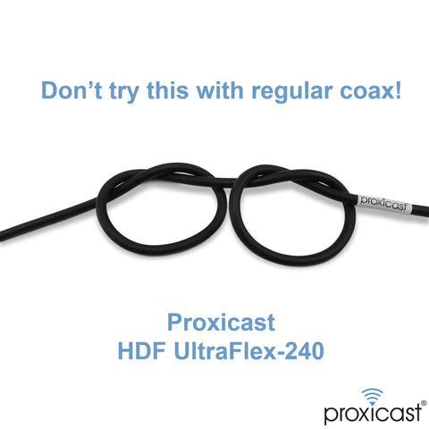Ultra Flexible 1 Foot PL259 Male to PL259 Male Coax Jumper Cable Low Loss 50 Ohm looped in tight bend showing flexibility