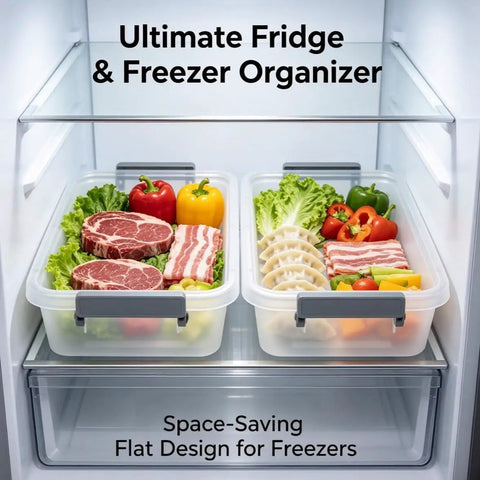 2 Pack Stack Em High Modular Storage Totes With Gray Write-On Lids, BPA Free Clear Plastic Bins designed to tame craft supplies, beauty goods.