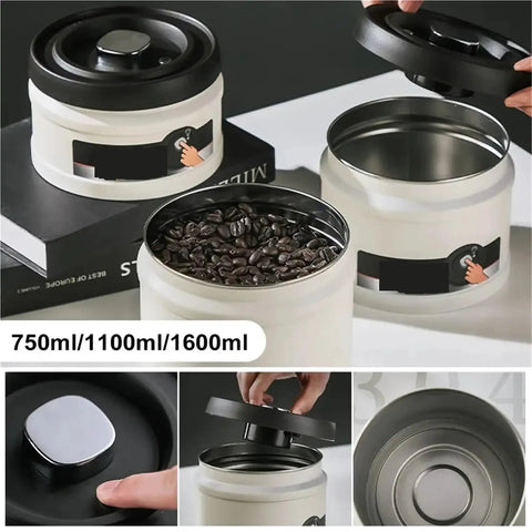 Heavy Duty Glass Storage Jars With Kickass Vacuum Seal Technology, 750ml, showcasing coffee beans and secure lid operation.