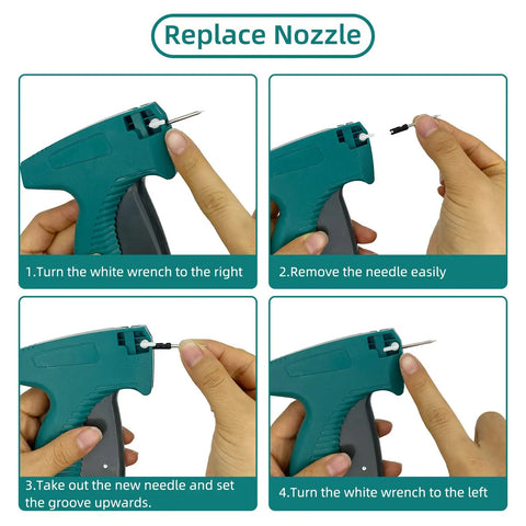 Top Shelf Clothing Tagging Gun Kit With 400 White Apparel Labels And 1600 Heavy Duty Barbs Includes Six Stainless Steel Needles For Smooth Pricing And No Sweat Retail Inventory Organization All Day. Steps to replace nozzle on tagging gun with visual instructions.