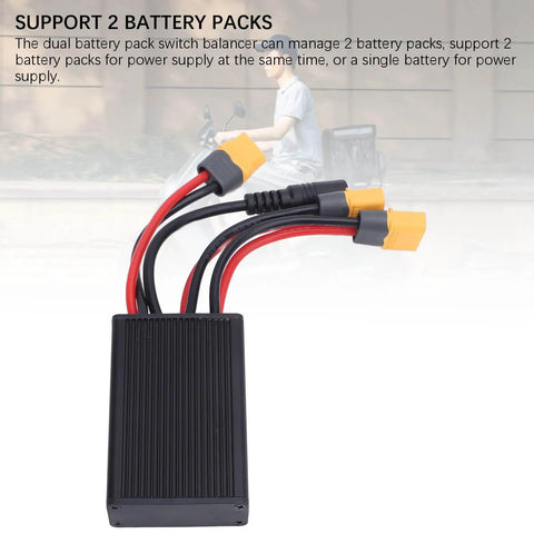 Heavy Duty Dual Battery Pack Balance Discharger With Snap Ready Charging Port And Steady 40A Output For 20V To 72V Boards Plus Smart Balancing Tech, showing black adapter with wires.