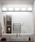 Bathroom with Five Light Modern Chrome Vanity Light For Bathroom Wall Mount Up And Down LED Fixtures Over Mirror White Daylight 6000K.