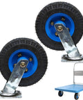 Heavy Duty Swivel Caster Wheels With Brakes For Workbenches And Carts, blue rubber wheels with ball bearing swivel, 2 wheels and cart
