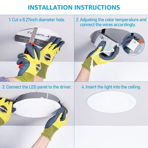 Installation guide for Ultra Thin 8 Inch LED Recessed Downlight With Junction Box, 5CCT Selectable, CRI90, 18W, Easy Install