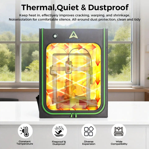 3D Printer Enclosure L Keeps Heat In And Quiet, Dustproof Shield with see-through window and LED lighting in home setting