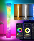 Pair Of Super Cool Sixty One Inch Smart RGB LED Corner Floor Lamps That Sync With Music And Offer Sixteen Million DIY Colors Plus Three Color Temps Controlled By App Or Remote For Your Bedroom Or Living Room Setup.