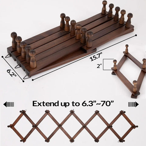 Expandable Wall Hat Rack With Sixteen Wooden Hooks Adjustable Coat Organizer That Fits Any Squeeze While Sorting Baseball Caps Cowboy Hats And Puffer Jackets No Fuss At All
