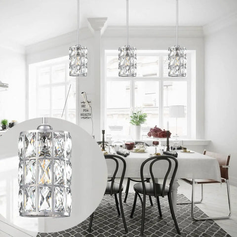 Two Pack 5 Inch Crystal Pendant Lights With Brushed Nickel Finish, Modern Hanging Island Light Fixture in dining room