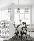 Dining room with Three Pack 5 Inch Crystal Pendant Lights For Kitchen Island Bar Brushed Nickel Finish Modern Hanging Light Fixture With Crystal Shade Dimmable Over Sink Corridor Living Room
