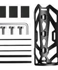 Front Fork Mounted Water Bottle Cage And Cargo Rack For Bikes with installation hardware and fixing straps.