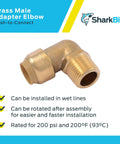 1/2 Inch 90 Degree Push To Connect Brass Male Adapter Elbow No Sweat Install Fitting For PEX Copper CPVC PE-RT HDPE Pipes Pack Of 6 Durable Leak Free Quick Connect
