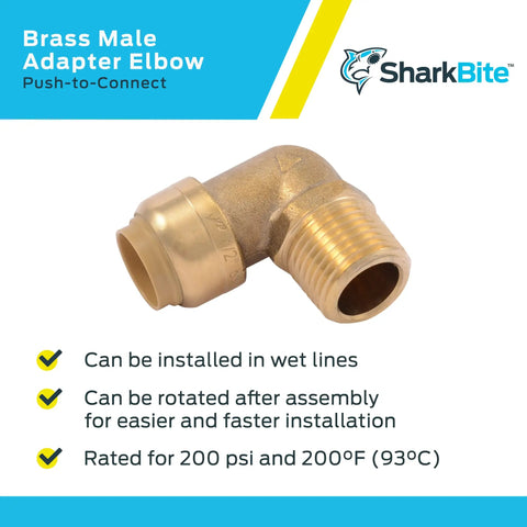 1/2 Inch 90 Degree Push To Connect Brass Male Adapter Elbow No Sweat Install Fitting For PEX Copper CPVC PE-RT HDPE Pipes Pack Of 6 Durable Leak Free Quick Connect
