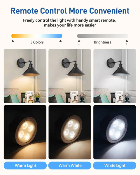 Black Vintage Wireless Battery Operated Wall Sconces Set Of Two Cordless Led Industrial Light Fixtures With Remote Control No Wiring Drama Quick Peel Stick Mount For Bedroom Farmhouse Cool Lounge Ambiance remote control light options.