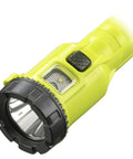 Close-up of the Dualie 3AA 245 Lumen Magnetic Intrinsically Safe Industrial Flashlight with spotlight feature, yellow body