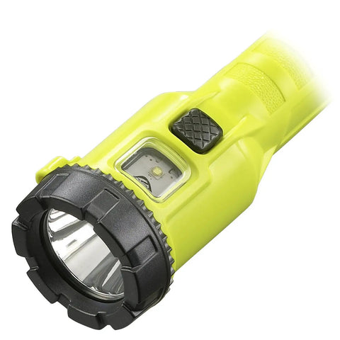 Close-up of the Dualie 3AA 245 Lumen Magnetic Intrinsically Safe Industrial Flashlight with spotlight feature, yellow body