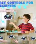 Child playing with UFO Hand Controlled Drone For Kids, Safe RC Toy With 7 LED Lighting Modes, 360 Degree Flips, Ceiling Light Projection.