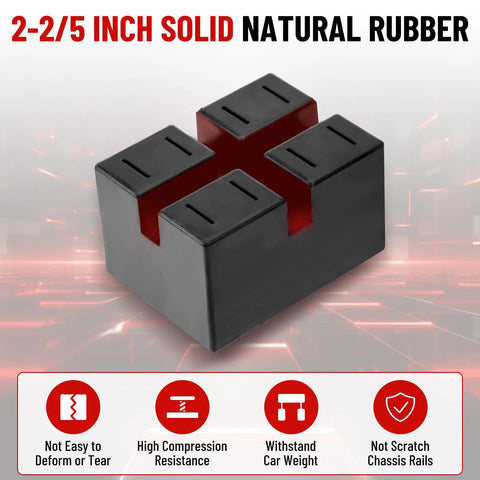 Solid Rubber Pinch Weld Blocks Jumper Pads For Auto Lift Jack Stand Support High Compression Heavy Duty Car Repair 3 Ton Load Capacity Set with red detailing.