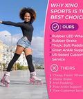 Girl skating outdoors wearing Adjustable Inline Skates For Girls With Illuminating Front Wheels Built For Cool Easy Learning Ride Comfortable And Durable Rollerblades For Beginners And Intermediate Riders.