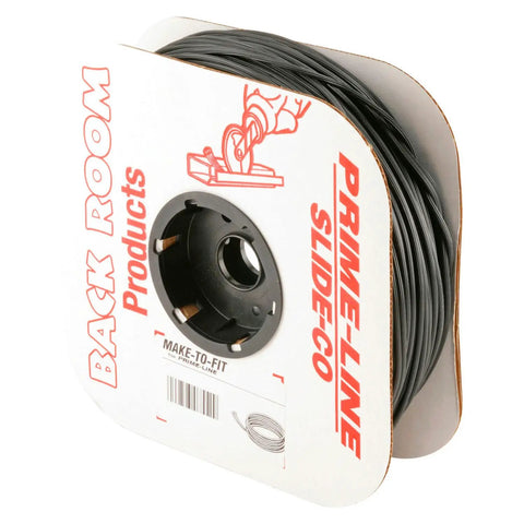 Bulk Screen Spline 0.155 Inch Vinyl Roll, 250 Ft, Black, in cardboard packaging showing coiled heavy-duty vinyl spline