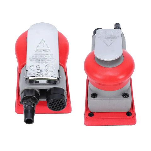 Heavy Duty Pneumatic Random Orbital Sander Paired With A Slick Air Powered Palm Polisher, showing ergonomic grip and dual nozzle design.