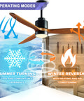 52 Inch Wood Ceiling Fan With Lights For Indoor And Outdoor Use Remote Control 6 Speeds Moisture Resistant Ceiling Fan