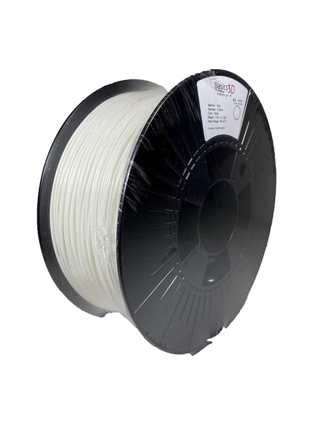 Top Tier White PLA Bioplastic 3D Printer Filament 1.75 Mm 1 Kg Spool on black reel, suitable for all FDM makers.