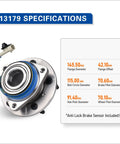 Front Wheel Hub And Bearing Assembly 5 Lug With ABS specifications for GM vehicles shown with measurement details