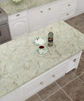 Marble Grey Green Self Adhesive Contact Paper 160 x 36 Inch Peel And Stick Vinyl Wallpaper on kitchen countertop