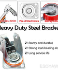 Built Tough Heavy Duty Plate Caster Replacement Set Featuring Dead Silent Polyurethane Wheels Double Ball Bearing Steel Hub Swivel Foot Brakes with 6mm thick steel bracket.