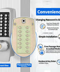 Front view of Mechanical Push Button Lever Lock With 13 Digit Keypad For Keyless Entry Keep Open Or Auto Locked 60mm Backset