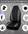 Neoprene Front Seat Covers for Trucks SUVs Vans, Waterproof, Airbag Compatible, High Back Bucket Seats, Universal Fit, Black and Gray