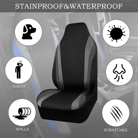 Neoprene Front Seat Covers for Trucks SUVs Vans, Waterproof, Airbag Compatible, High Back Bucket Seats, Universal Fit, Black and Gray