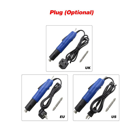 Smooth Operating Corded Electric Screwdriver Featuring Adjustable Torque And Ergonomic Non Slip Grip For No Sweat Drywall Repairs And Quick Furniture Assembly Jobs with optional plugs for UK, EU, US.