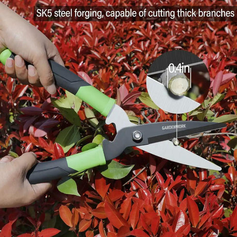 Hedge Clippers With Teflon Coated High Carbon Steel Blades Lightweight 16 Inch Garden Shears With Comfort Grip Handles. Cutting branches.