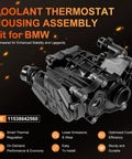 Direct Fit Heat Management Thermostat Housing Assembly With Sensor No Fuss Bolt Up For BMW X3 X4 X5 Z4 GT 2019 To 2024 B46 B48 Engines 11538642560 showing a detailed view from the side.