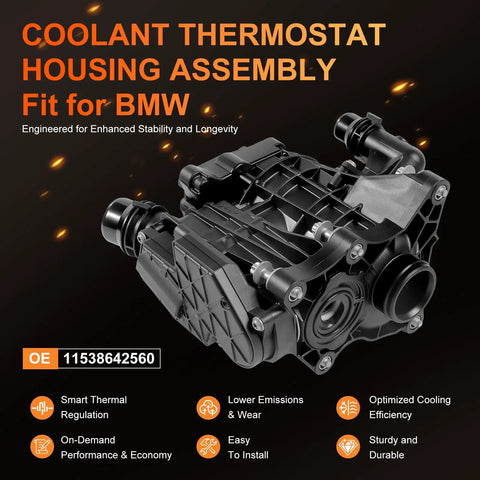 Direct Fit Heat Management Thermostat Housing Assembly With Sensor No Fuss Bolt Up For BMW X3 X4 X5 Z4 GT 2019 To 2024 B46 B48 Engines 11538642560 showing a detailed view from the side.