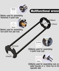 Diagram of a multifunctional wrench with dimensions used for assembling faucet nuts, featuring a two-pack basin wrench set for tight spaces.