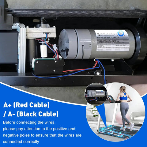 DC Drive Treadmill Motor With Flywheel 3.0 HP 130 Vdc 2238 Watts Replacement for NordicTrack and ProForm, wiring details shown