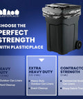 Heavy Duty 95 To 96 Gallon Black Garbage Liners 1.5 Mil Tear Resistant Trash Bags For Rollaway Carts 61 By 68 Inch Beast Mode Industrial Waste Sacks 25 Pack in a trash bin.