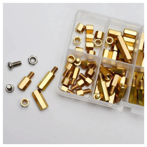 Pro Grade Hex Brass Standoff Kit For M2.5 M3 M4 PCBs And Motherboard Spacing With Male And Female Pillars Bolts Nuts Complete 210 Piece Assortment For Precise Stacking And Durable Builds, brass standoffs in organizer