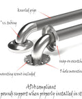 Dual Pack One And A Quarter Inch ADA Safety Grab Bar With Knurled Anti Slip Grip In Stainless Steel 304 Brushed Nickel Finish Concealed Flange Mount Supports Up To 500 Pounds showing knurled grip and flange.