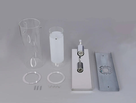 Components of Dope Contemporary Chrome Wall Sconce with Clear Glass Cylinder Shade and Frosted Inner Shade displayed